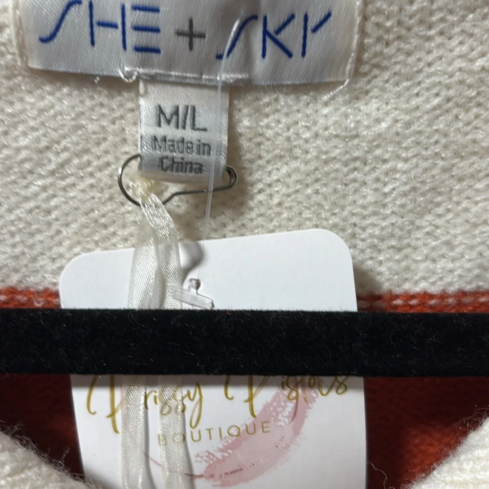 She + Sky Pink and Orange Crew Neck Sweater - Picture 2 of 7